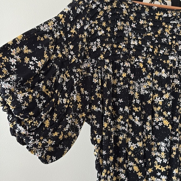 Free People Intimately Dessa Bodysuit Floral Printed Pintuck Black Top Size L - Picture 4 of 16